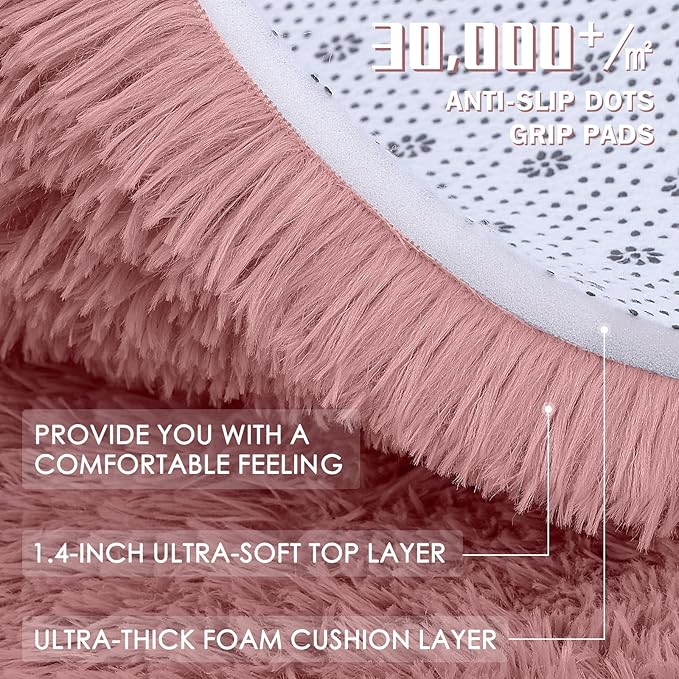 OLANLY 2x8 Machine Washable Runner Rugs for Hallway, Soft Fluffy Shaggy Bedside Rugs for Bedroom, Living Room, Indoor Floor Carpet for Kids Girls Boys, Nursery Rooms, Home Decor Aesthetic, Pale Pink