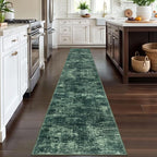 IOHOUZE Abstract Runner Rug 2x12 Ft Washable Runners for Hallways, Non Slip Kitchen Runner Printed Faux Wool Entryway Runner Indoor, Modern Abstract Floor Carpet for Hall Kitchen, Dark Green