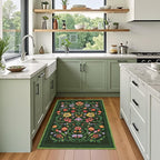GarveeHome Protea Floral Rug for Entryway 2x3 Rugs Machine Washable Boho Small Area Rug Non-Slip Low-Pile Front Door Soft Mat for Entrance, Bedroom, Kitchen, Laundry, Bathroom, Forest Green