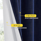 NICETOWN 100% Absolutely Blackout Linen Curtains with Thermal Insulated White Liner, Dark Blue, W52, 2 Pieces, Noise Reducing Textured Linen Look Curtains for Windows 108 inch Length for Classroom