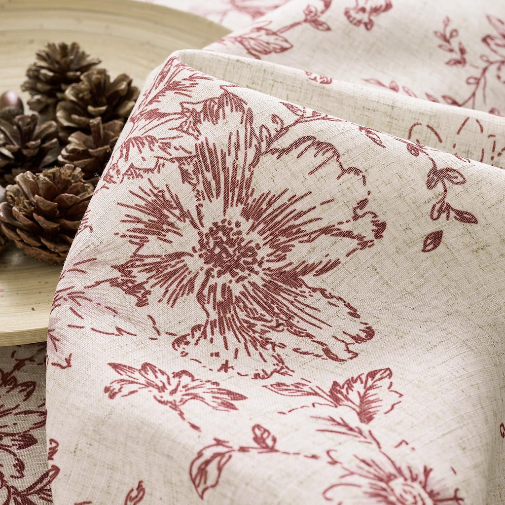 jinchan Red Floral Linen Light Filtering Curtains for Living Room 96 Inches Long