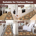 Yamaziot Washable Runner Rug, 3x10 Non-Slip Boho Vintage Hallway Rug with Rubber Backing, Low Pile Faux Wool Distressed Carpet Runner for Bedroom, Kitchen, Laundry, Entrance