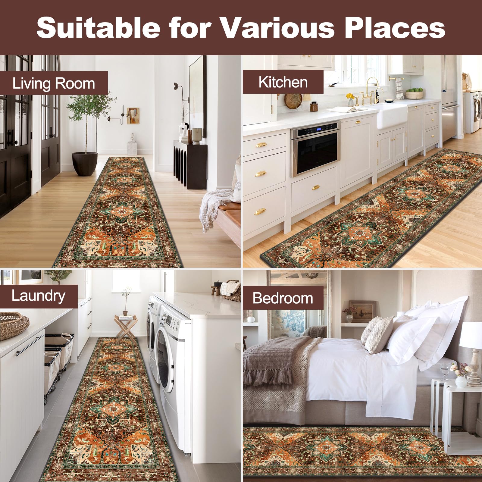 Yamaziot Washable Runner Rug, 3x10 Non-Slip Boho Hallway Kitchen Rug