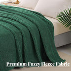 Whale Flotilla Twin Size Fuzzy Fleece Blanket for Bed, 60x80 Inch Fluffy Warm Soft Jacquard Blankets for All Season, Lightweight and Cozy, Deep Green