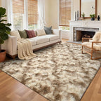 6x9 Ft Large Shag Rugs for Living Room Decor, Tie-Dyed Ultra Soft Fluffy Furry Area Rugs for Bedroom Indoor Floor, Aesthetic Carpet for Kids Home (Khaki)