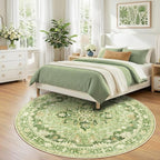 Area Rugs 8ft Washable Non-Slip, Floral Vintage Distress Print Pattern Medallion Carpet for Living Room Bedroom Dining Room, Sage Green Yellow
