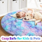 Amdrebio Purple Rainbow Round Area Rug 7Ft for Girls Bedroom Living Room Decor, Mermaid Stitch Frozen Kids Rugs for Playroom Nursery Classroom, Fluffy Fuzzy Cute Plush Carpet, Large Big Circle Rug