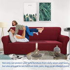 ZNSAYOTX 1 Piece Jacquard Couch Covers for 3 Cushion Couch High Stretch Sofa Cover for Pets Dogs Anti Slip Extra Large Sofa Slipcovers Furniture Protector (XL Sofa, Wine Red)