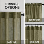 MIULEE Light Olive Green Linen Curtains 108 Inches Long 2 Panels for Bedroom Living Room, Soft Linen Textured Natural Window Drapes Semi Sheer Light Filtering Back Tab Rod Pocket Burlap Look Decor