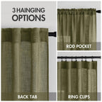 MIULEE Light Olive Green Linen Curtains 52x108 Inch 2 Panels for Bedroom