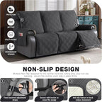 TAOCOCO 100% Waterproof Recliner Sofa Cover, Non Slip Split Couch Covers for Reclining Couches with Elastic Straps, Reclining Sofa Cover Furniture Protector for Kids Pets(3 Seater, Charcoal Gray)