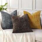 decorUhome Textured Chenille Throw Pillow Covers 22x22 Set of 2 Dark Grey