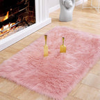 Ciicool Pink Fur Fluffy Rug, 2x4 ft Small Faux Fur Rugs for Bedroom, Washable Faux Sheepskin Carpet for Sofa Couch Seat Cushion, Thick Shaggy Furry Rugs Floor Carpets for Bedside Living Room