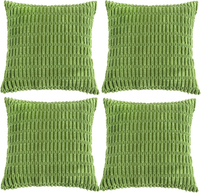 Fancy Homi 4 Packs Boho Lime Green Decorative Throw Pillow Covers 22x22 Inch for Couch Bed Sofa, Rustic Modern Farmhouse Home Decor, Soft Plush Corduroy Cute Square Cushion Case 55x55 cm