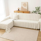Couch Cover for Dogs, Boho Sofa Covers for 3 Cushion Couch, Chenille Sofa Slipcover for Pets Washable, L-Shape Sectional Loveseat Cover Soft Throw Blankets with Tassels(71x118,Striped Beige)