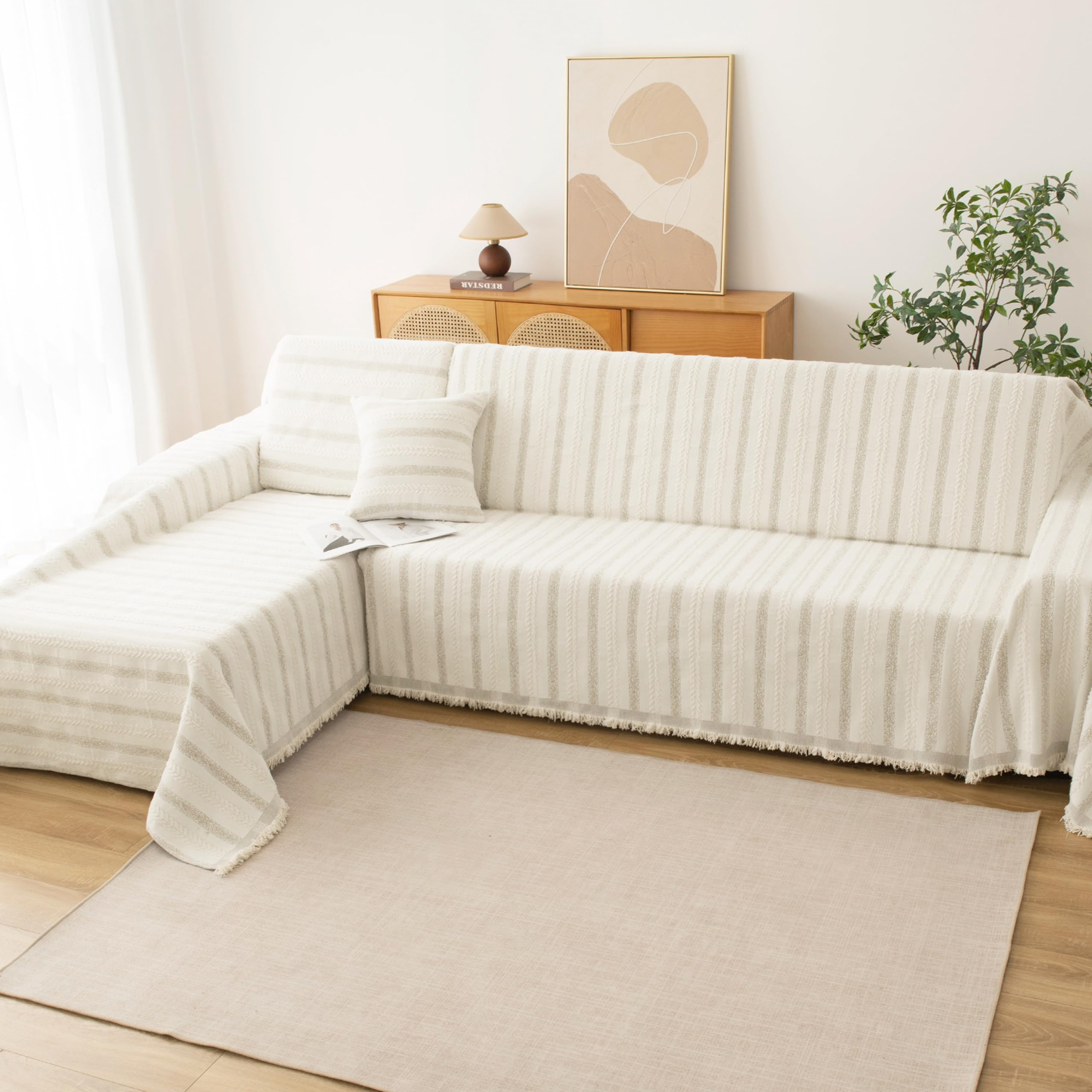 KaviKon Couch Cover for Sofa, Boho Sofa Covers Washable 3 Cushion for Dogs