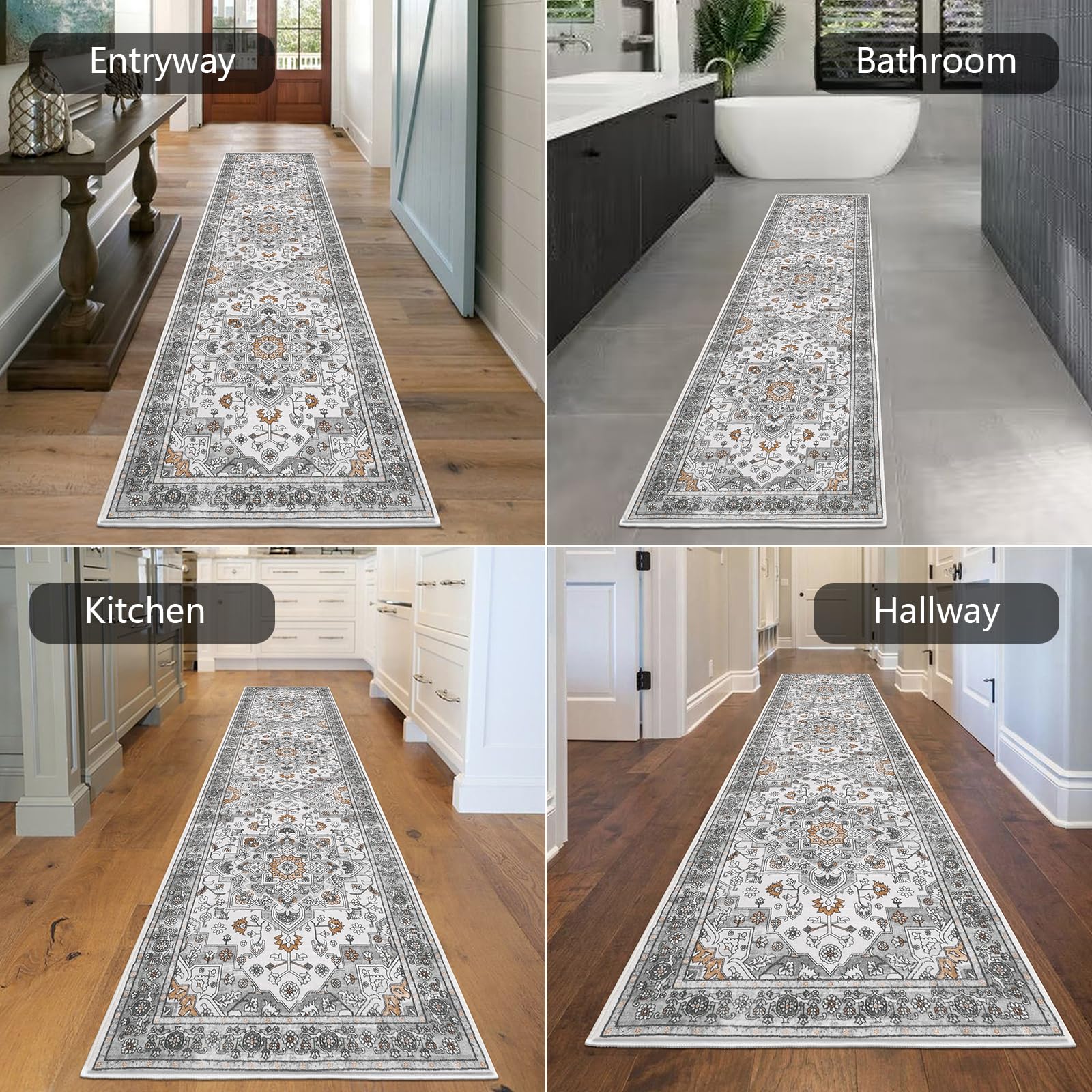 HEBE Hallway Runner Rug 2'x8', Washable Non Slip Kitchen Rug Runner