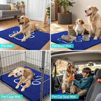 Smiry Dog Door Mat for Muddy Paws, Absorbent Dirt Trapper Non Slip Quick Dry Washable Chenille Mat for Mud Dogs, Entry Rug for Indoor and Outdoor (36x24 Inches, Royal Blue and White)