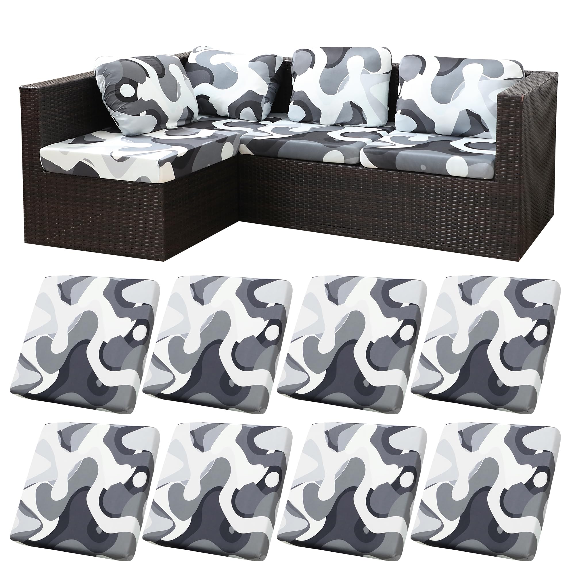 8 Piece Outdoor Cushion Covers, Patio Sofa Cushion Covers, Stretch Fit