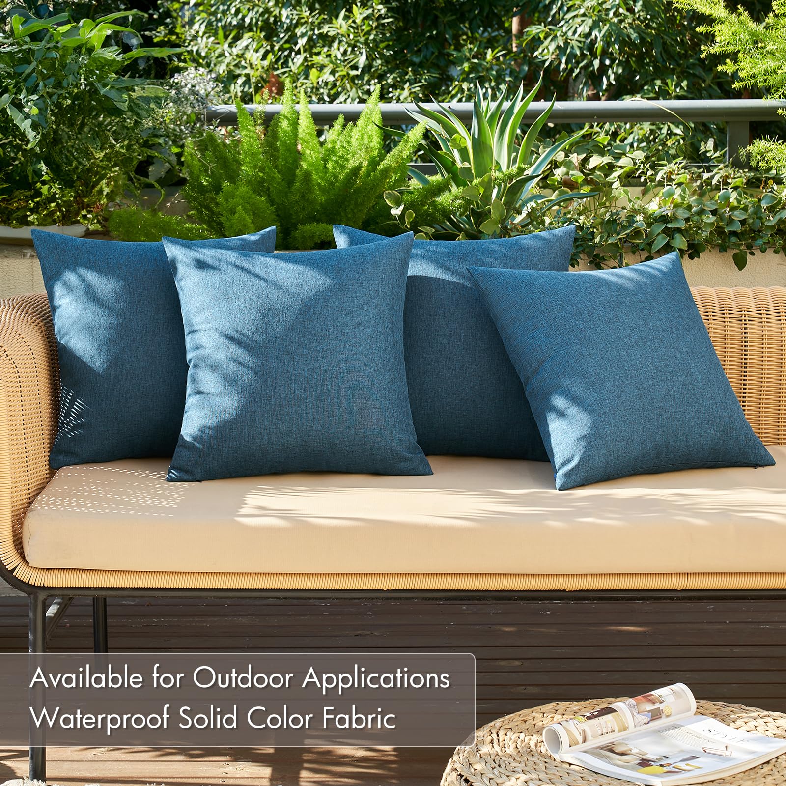 MIULEE Pack of 4 Decorative Outdoor Throw Pillow Covers Linen Waterproof Pillow Covers Summer Farmhouse Cushion Cases for Patio Garden Tent Balcony Couch Sofa 18x18 Inch Navy Blue
