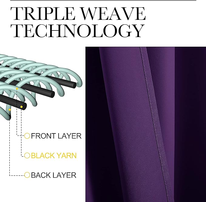 NICETOWN Blackout Curtains for Living Curtains, Triple Weave Home Decoration Thermal Insulated Solid Blackout Curtains & Drapes for Nursery (Set of 2, 34-inch x 72-inch, Royal Purple)