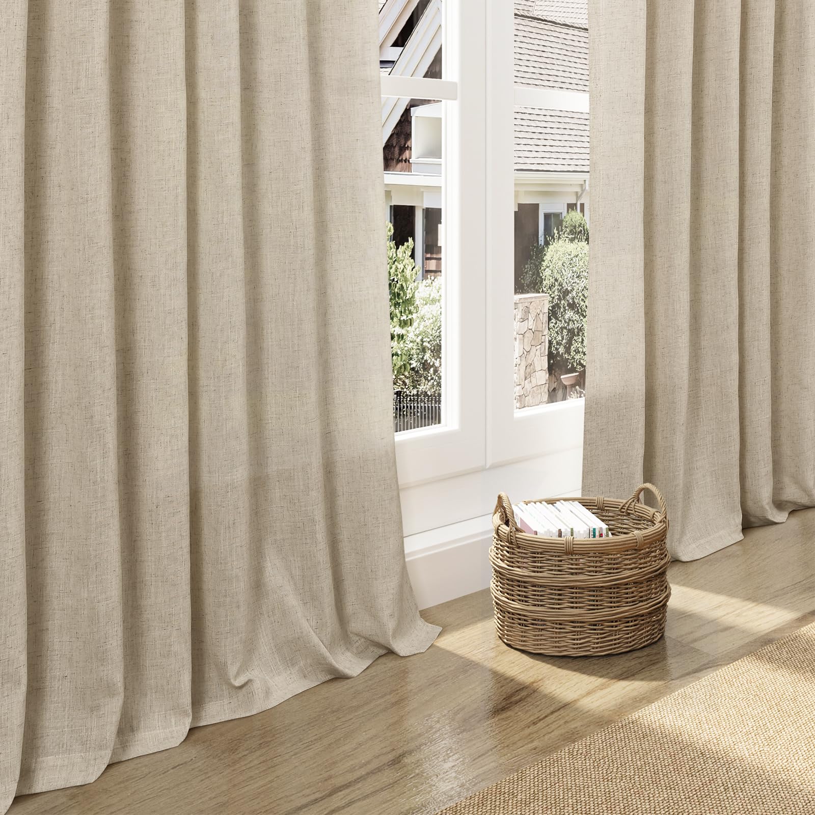 Nanspring Eggshell Beige Curtains for Living Room 72 Inches Long Linen Blend Luxury Light Filtering Semi Sheer Curtain Back Tab Rustic Decor Neutral Elegant Drapes for Bedroom Office 52x72, 2 Panels