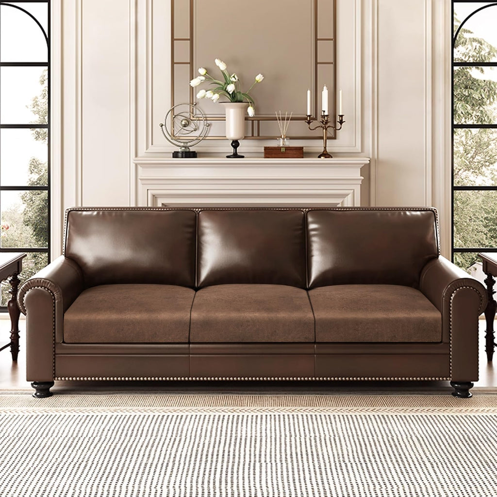 ANARACHON Leather Look Couch Cushion Covers Sofa Seat Slipcovers Sets Couches Furniture Protector for Sectional Armchair Loveseat Pets Kids Stretch Spandex Fabric (3 Cushion XL Sofa, Brown)