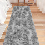 JiaoBaba Super Soft Fluffy Living Room Area Rug 2x8 ft Tie-Dyed Light Grey Shaggy Furry Carpet Washable Non-Slip Floor Rugs Bedroom Bedside Nursery Rug Fuzzy Boys Girls Dorm Home Decor Aesthetic