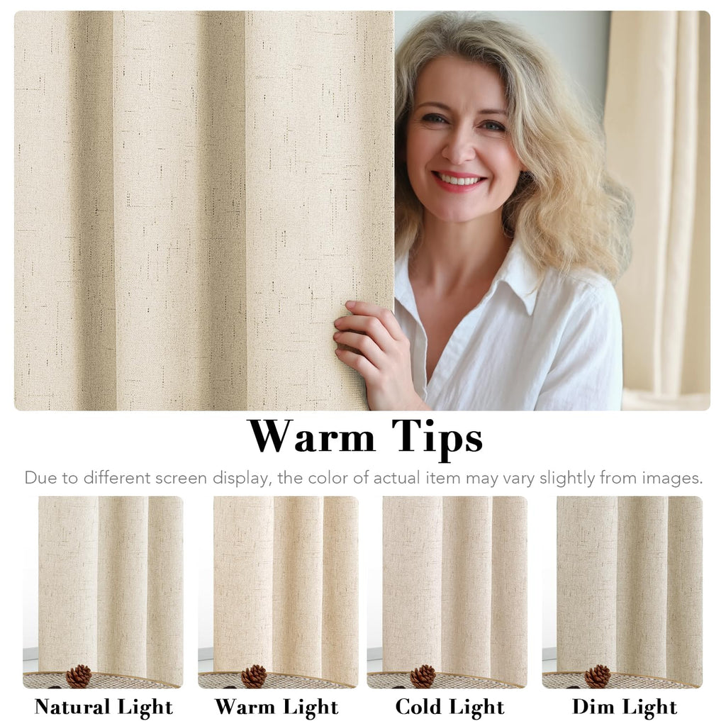 H.VERSAILTEX Linen Blackout Curtains Durable Thick Textured Linen Look 100% Blackout Patio Door Curtain Anti Rust Grommet Extra Wide Sliding Door Curtain Panel, Bleached Sand, W100 x L108 inch