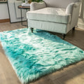 Ashler Faux Fur Area Rug, Fluffy Shaggy 3 x 5 Feet Rectangle Turquoise Fuzzy Machine Washable Shag Rug for Nursery, Kids & Living Room