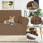 ZNSAYOTX Super Stretch Sofa Cover (72"-92"), New Striped Sofa Covers Fitted Slipcovers with Elastic Bottom, Dog Cat Pets Proof Spandex Washable Fabric Comfortable & Durable (Light Coffee, Sofa)