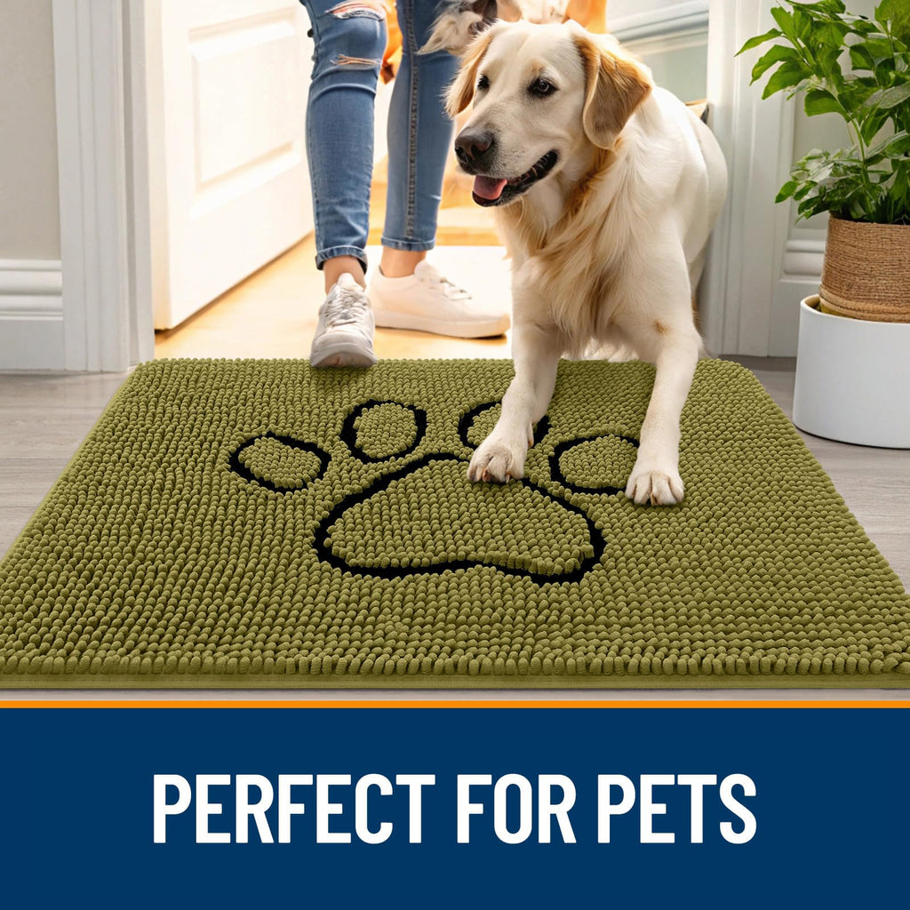 OLANLY Dog Door Mat for Muddy Paws 48x30, Paw Print Design Chenille Mud Mat