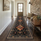 RELEANY Area Rugs 2'6''x8' Runner Rug Non Slip Washable for Kitchen Hallway Bedroom Beside Laundry Room Bathroom Rug, Floor Carpet, Black Colorful Floral Dark Tan