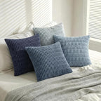 Fancy Homi Set of 4 Blue Boho Decorative Throw Pillow Covers 28x28 Inch for Couch Bed Sofa, Aesthetic Modern Bohemian Room Decor, Fuzzy Fluffy Cozy Corduroy Textured Coastal Blue Cushion Case 71x71cm