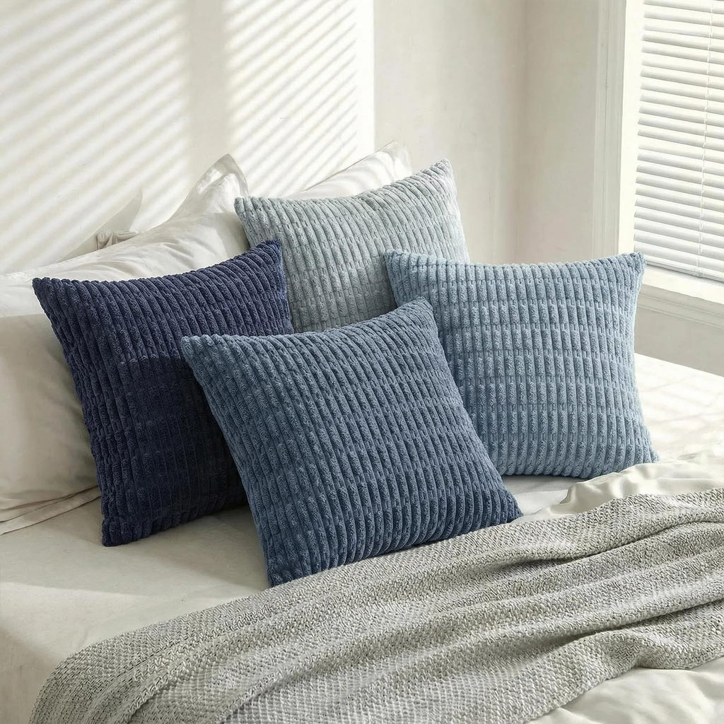 Fancy Homi 4 Packs Decorative Throw Pillow Covers for Living Room Couch Bed, Modern Farmhouse Boho Home Décor Accent Cushion Case, 24" x 24", Blue Series