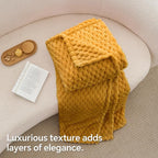 BEDELITE Fleece Blanket Twin Size for Bed Couch, 3D Jacquard Decorative Mustard Yellow Throw, Soft and Cozy Warm Plush Fuzzy Blanket All Seasons Suitable, 60x80Inches