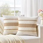 Fancy Homi Set of 1 Boho Neutral Decorative Throw Pillow Cover 18x18 Inch for Couch Bed Sofa, Aesthetic Modern Organic Farmhouse Home Decor, Soft Cotton Cute Accent Macrame Woven Tan Cushion Case