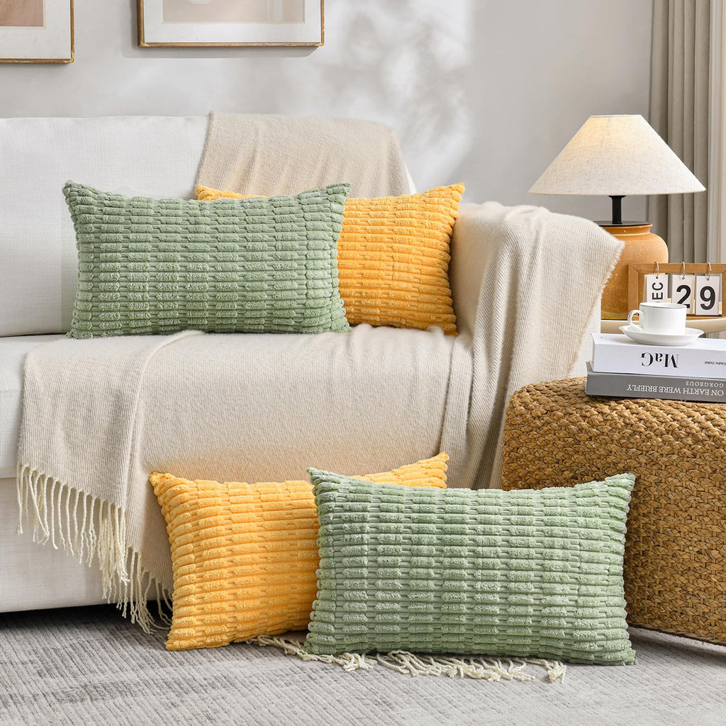 Fancy Homi 4 Packs Decorative Throw Pillow Covers for Living Room Couch Bed, Modern Farmhouse Boho Home Décor Accent Cushion Case, 20" x 12", Yellow Green Series