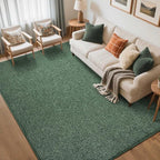 FinRèc 5x7 Washable Area Rugs for Bedroom Living Room, Low Pile Thin Rug Solid Color, Non-Slip Carpet Indoor for Home Decor (Green)