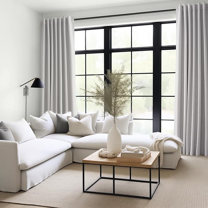 Topfinel Extra Long Total Blackout Grey Linen Curtains 108 Inches Long for Living Room Large Window with Hooks, Room Darkening Textured Cold Blocking Rustic Acoustic Heavy Track Curtains 2 Panels 9 FT