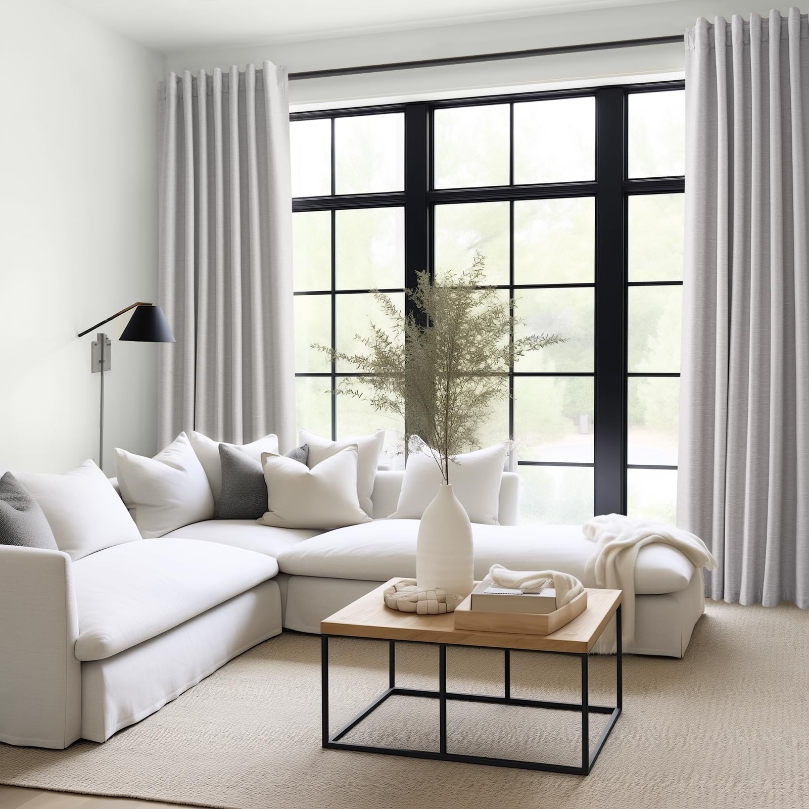 Topfinel 102 Inches Long Custom Blackout Linen Curtains, Gray Soundproofing Pinch Pleated Noise Cancelling Curtains with Pin Hooks for Traverse Rods, Burlap Drapes 2 Panels for Living Room Bedroom