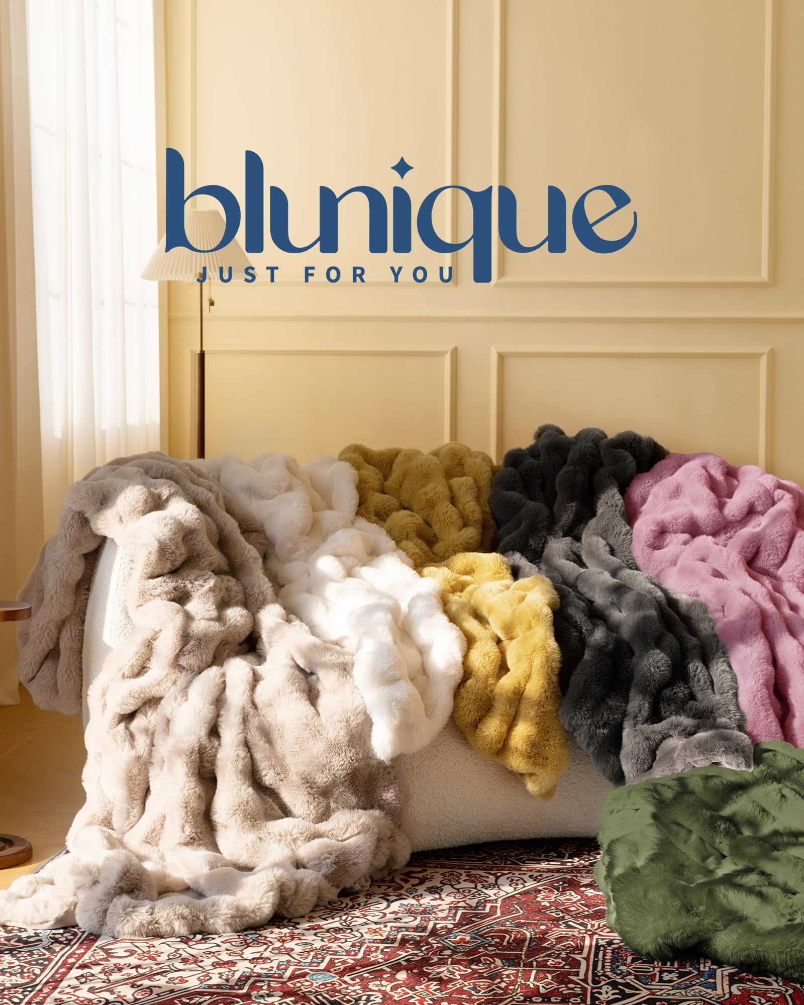 blunique Ultra Soft Cozy Faux Fur Throw Blanket, Fuzzy Plush Thick Bubble Blanket, Oversize Luxury Fluffy Blanket for Couch, Sofa, Bedroom, and Living Room,50x60 Inches,Green