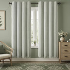 Sage Green Boho Blackout Curtains 2 Panels 84 Inch for Living Room Bedroom, Linen Texture Farmhouse Curtains with Tassels and White Cotton Embroidery Vintage Rustic Country Western