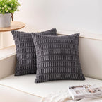 Pack of 2 Corduroy Decorative Throw Pillow Covers 24x24 Inch, Dark Grey