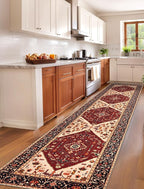 SERISSA Runner Rug for Hallways, 2'6"x12' Washable Non Slip Kitchen Runner Rug, Extra Long Boho Rug Ultra Soft Vintage Red Black Print Floor Carpet for Bedroom Hallway Entryway Bathroom Laundry Room