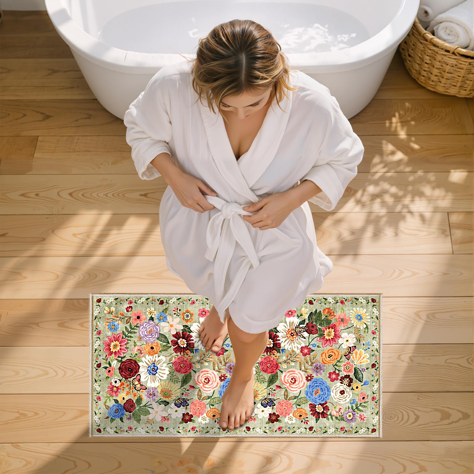Babovid Green Floral Hallway Runner Rug 2x4 for Bedroom Kitchen