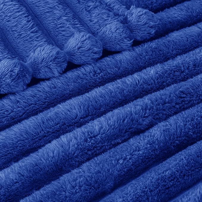 Exclusivo Mezcla Fleece Throw Blanket for Couch, Super Soft Striped Jacquard Bed Blanket, Lightweight Fuzzy Cozy for All Seasons, 50x60 Inches, Cobalt Blue