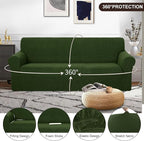 U-NICE HOME Oversized Stretch Sofa Slipcover, Soft Jacquard Fabric Couch Cover, Pet Friendly Furniture Protector, Bronze Green