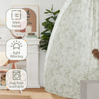 jinchan Green Floral Linen Curtains 84 Inch Farmhouse Rod Pocket 2 Panels