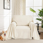 MYSKY HOME Oversized Chair Cover, Armchair Couch Cover for 1 Cushion, Washable Recliner Covers Sofa Protector with Tassel, Beige, 71"X91"